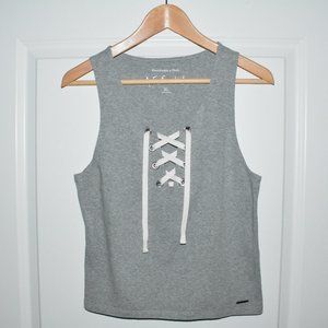 A&F Gray Cropped Lace Up Tank